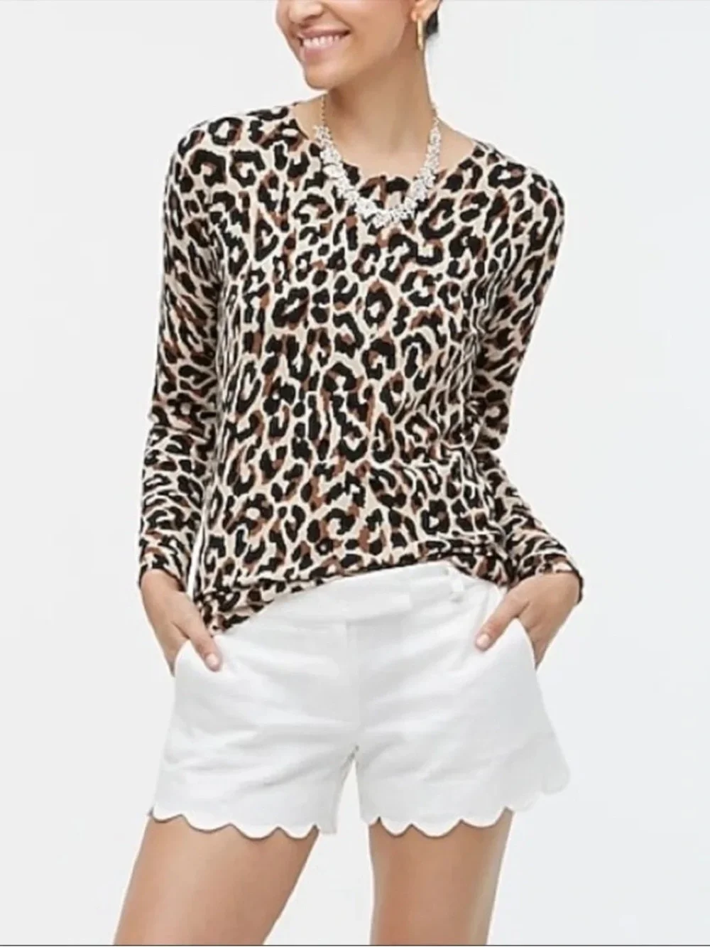J.Crew White Scalloped Hem Cotton Linen Shorts